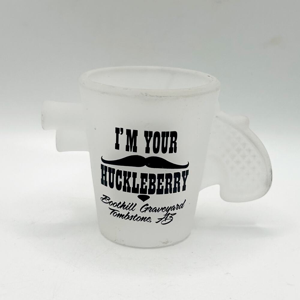 TOMBSTONE Doc Holiday “I’m Your Huckleberry” Frosted Gun Pistol Shot Glass EUC